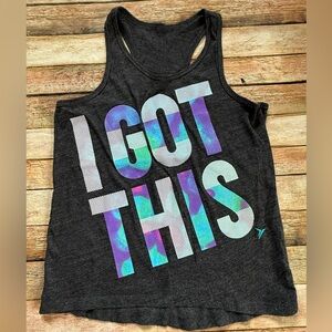 Old Navy Black Racerback Tank with Teal and Purple Graphic